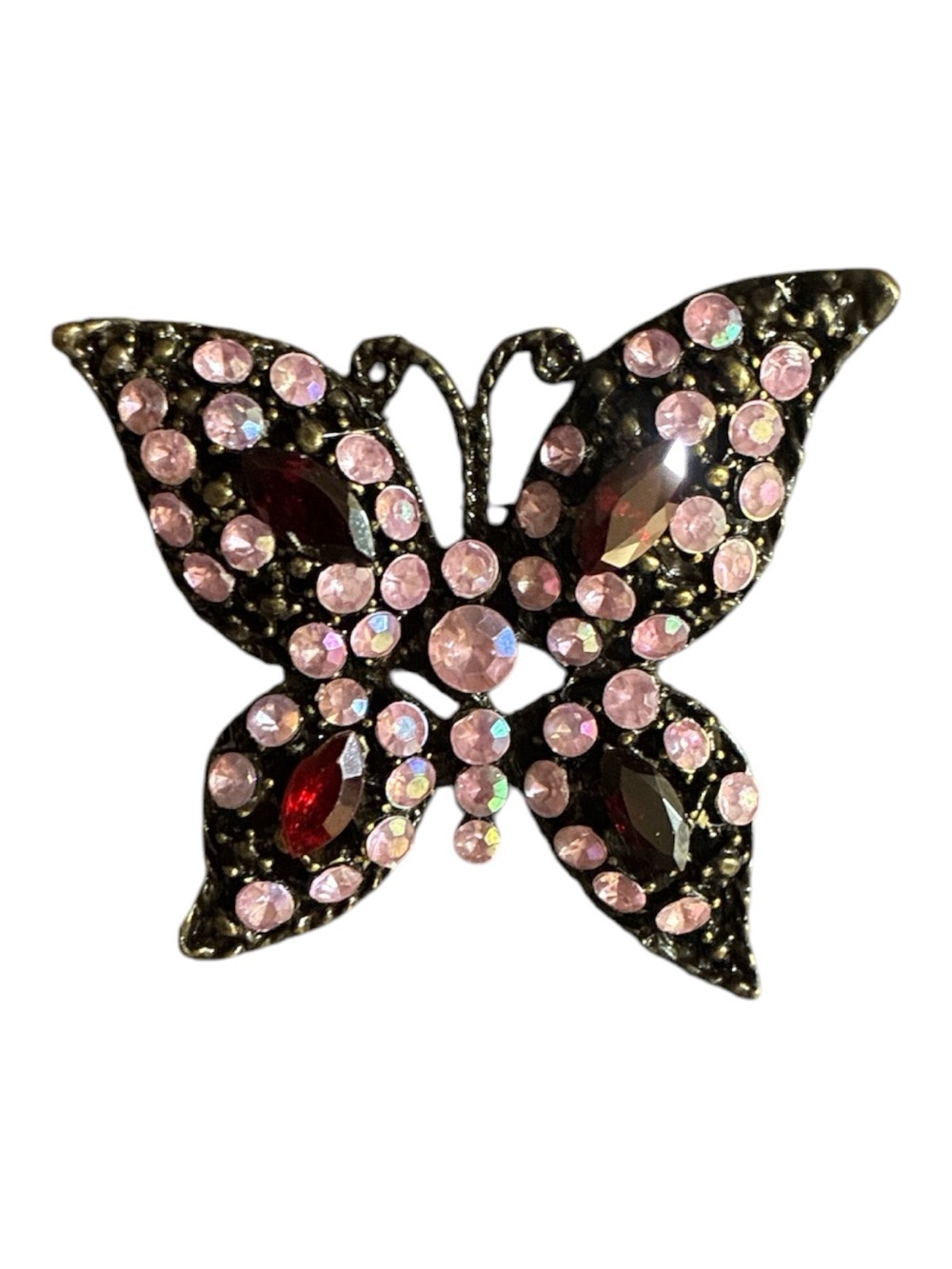 Pink & Red Rhinestone Butterfly Brooch - Picture 1 of 2